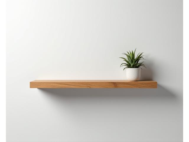 Solid oak floating shelf mounted on a wall